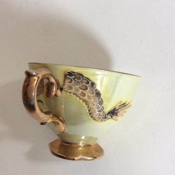 Vintage Shaff handpainted raised dragon saucer and cup gold gild handle Japanese - Picture 5 of 12